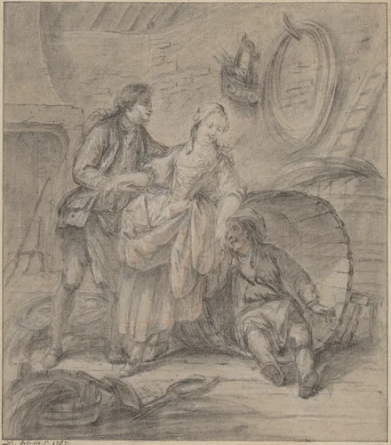 The Tale of the Cooper's Wife by Pierre-Antoine Baudouin, drawing, 1767