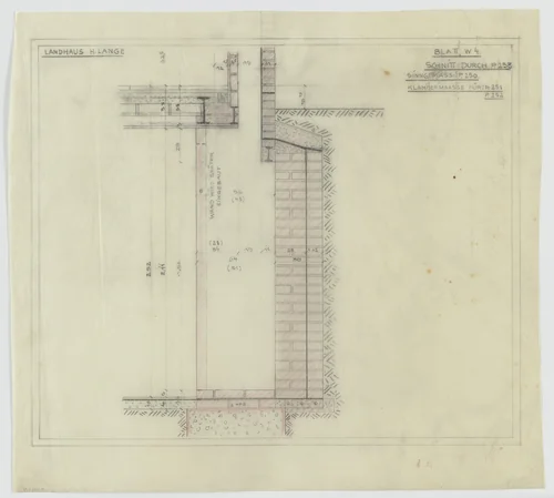 Hermann Lange House, Krefeld, Germany (Section; wall, structural detail.) by Ludwig Mies van der Rohe, mies van der rohe archive, 1927