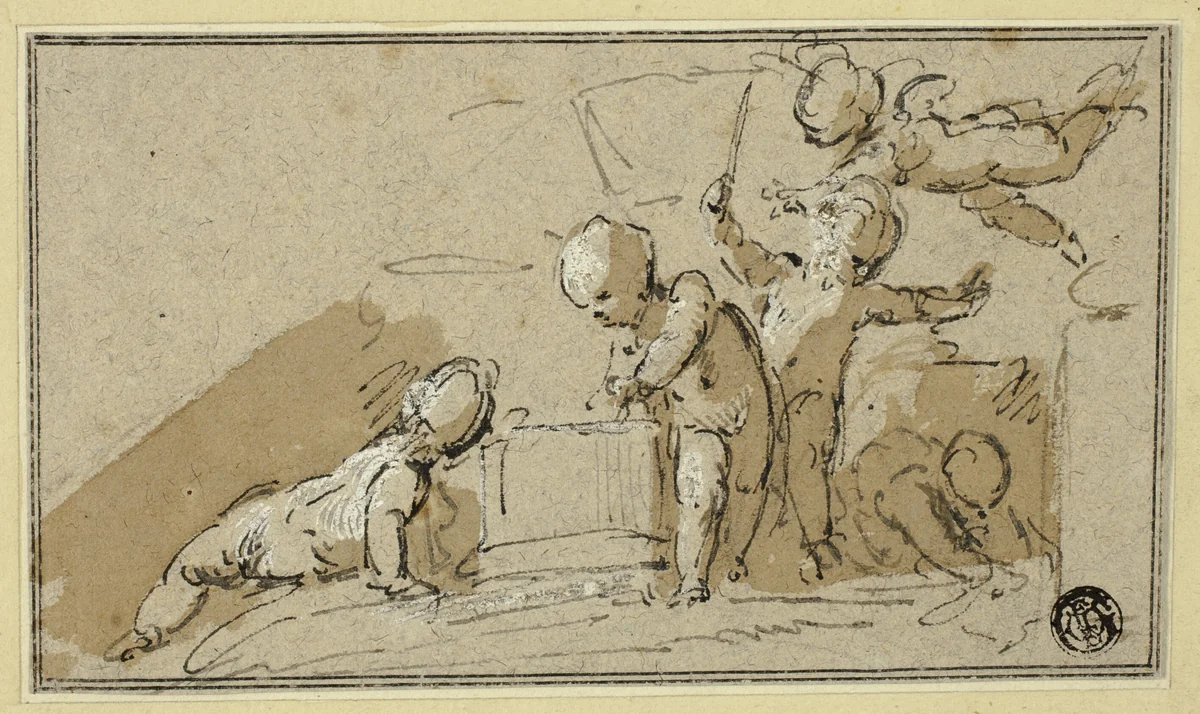 Five Putti at Play by Jacob de Wit, drawing, 1715-1754