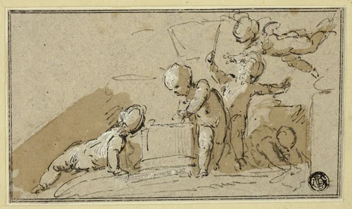 Five Putti at Play by Jacob de Wit, drawing, 1715-1754