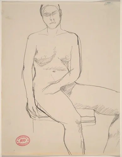 Untitled [seated nude facing forward with her legs to the side] by Richard Diebenkorn, drawing, 1955-1967