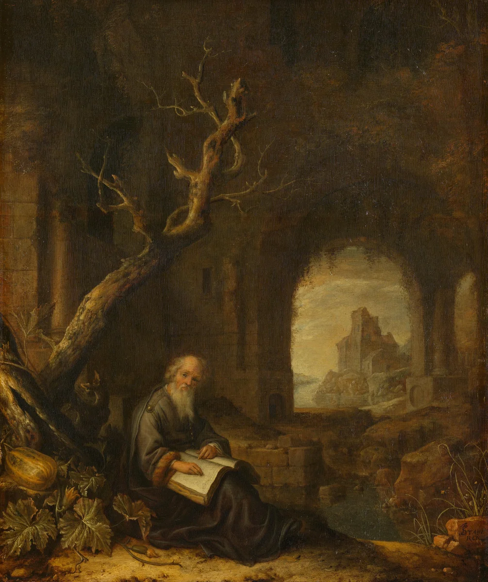 A Hermit in a Ruin by Jan Adriaensz. van Staveren, painting, 1650-1668