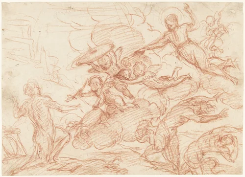 De roeping van een Christelijke Ridder by Simone Cantarini, drawing, 1622-1648