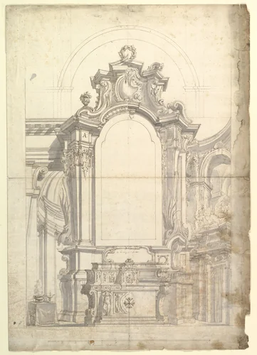 Two One Half Variant Designs for an Altar and a Chapel by anonymous, drawing, 1700-1780