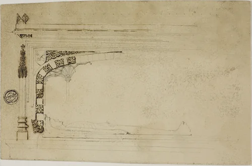 Unfinished Drawing of a Tomb by Unknown Artist, drawing, 1800-1899