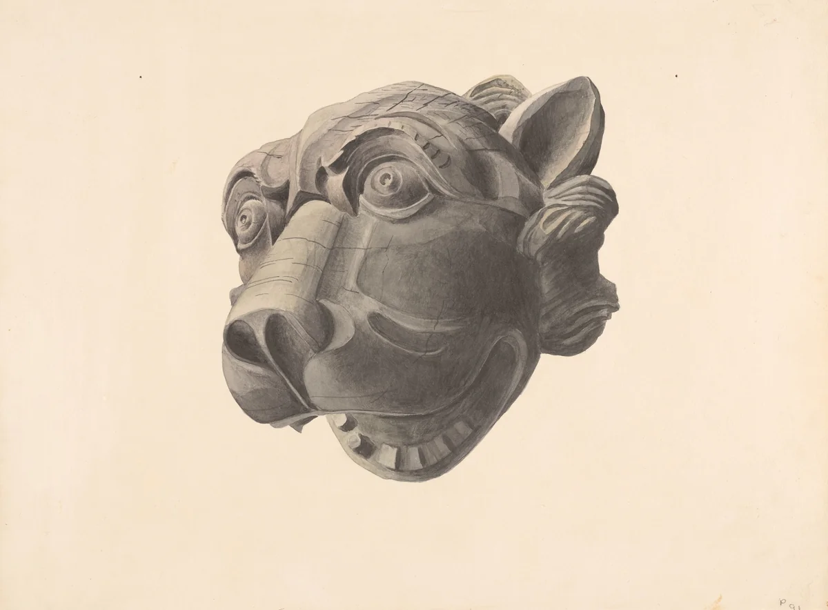 Carved Cat Head Gargoyle by Alton K. Skillin, index of american design, 1936