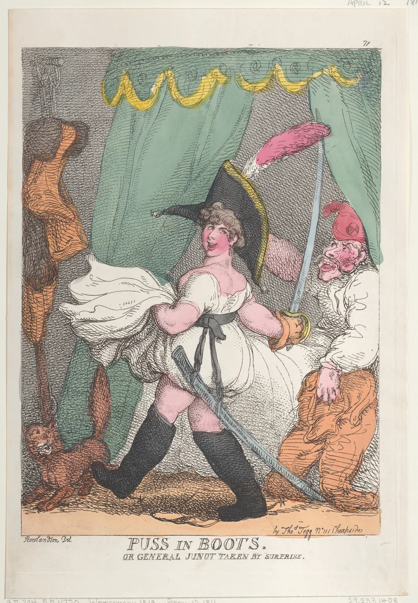 Puss in Boots or General Junot Taken by Surprise by Thomas Rowlandson, print, 1811