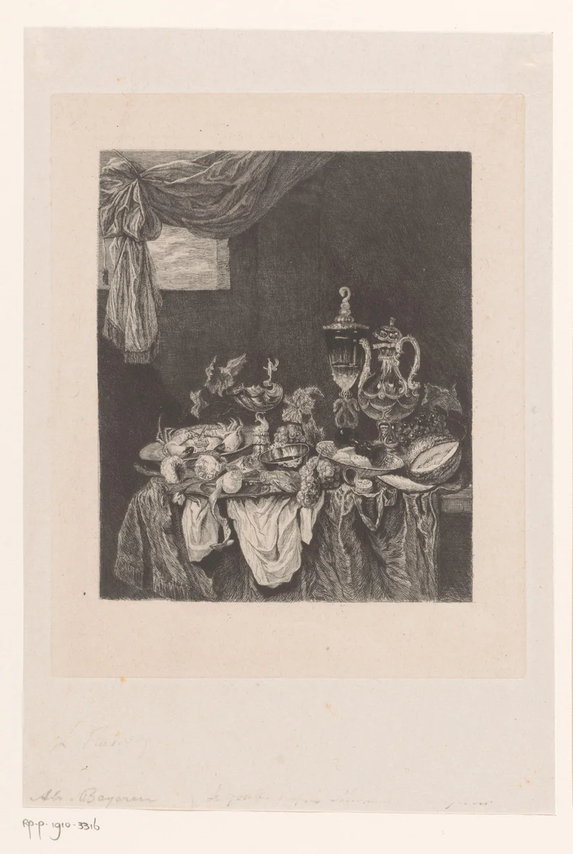 Stilleven by Léopold Flameng, print, 1841-1887