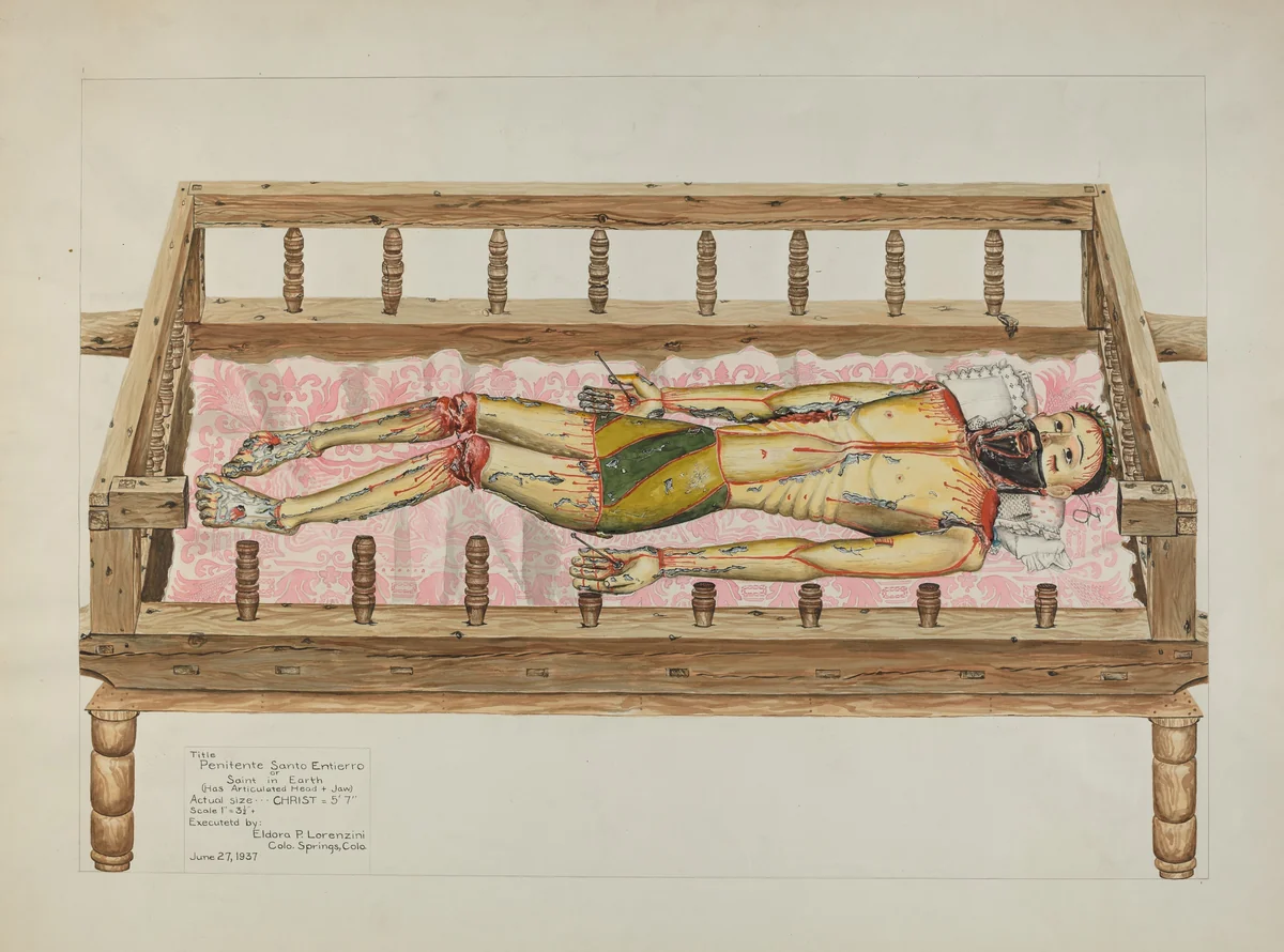 Penitente Santo Entierro or (Saint in Earth) by Eldora P. Lorenzini, index of american design, 1937