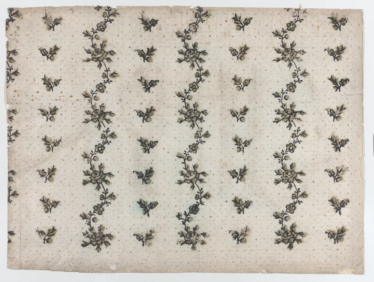 Sheet with overall dot and floral pattern by anonymous, print, 1775-1875