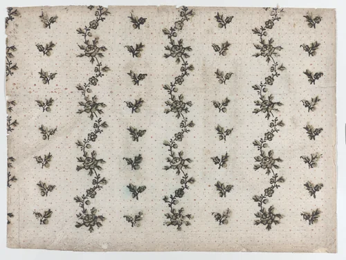 Sheet with overall dot and floral pattern by anonymous, print, 1775-1875