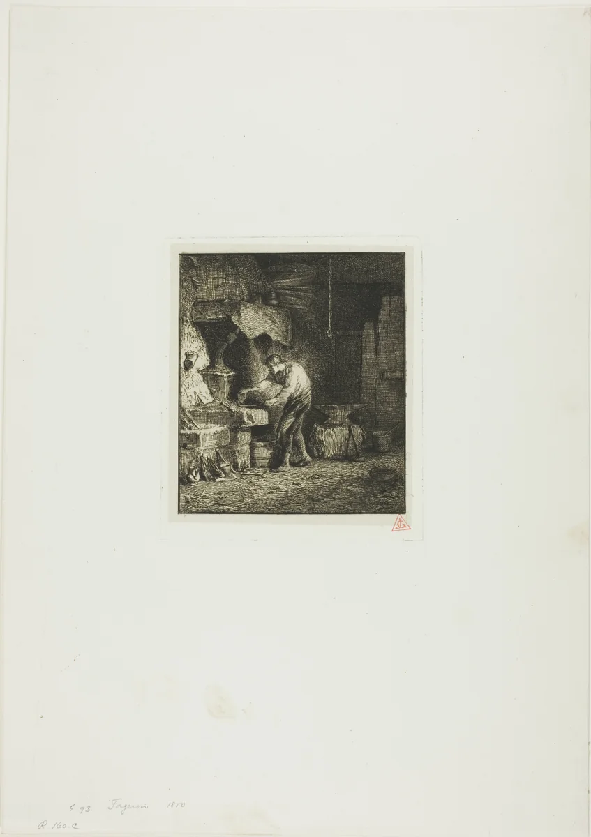 Blacksmith Facing Left by Charles-Émile Jacque, print, 1850