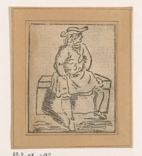 Zittende man by Jacob Hoolaart, print, 1728-1789