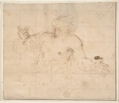 Man Stabbing Himself by Guercino, drawing, 1591-1666