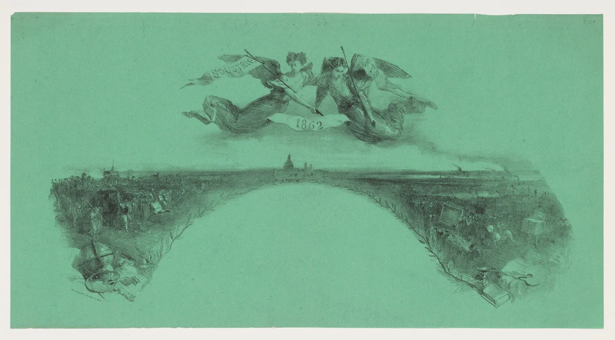 Fan leaf for the Arts and Industry Exposition by Lemercier, print, 1862