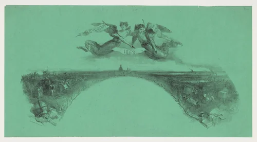 Fan leaf for the Arts and Industry Exposition by Lemercier, print, 1862
