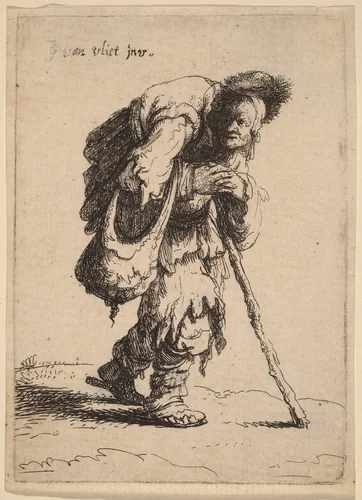 Beggar Carrying a Woman on His Back by Johannes van Vliet, print, 1632