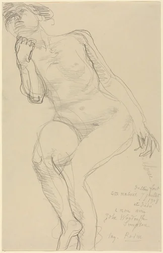 Seated Female Nude Leaning to the Left by Auguste Rodin, drawing, 1908