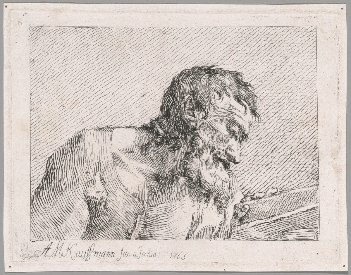 Old Man Reading by Angelica Kauffmann, print, 1763