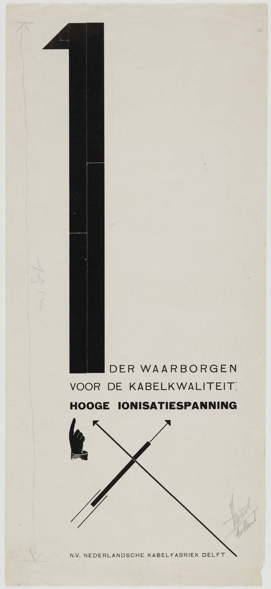 1 der waarborgen voor de kabelkwaliteit, hooge ionisatiespanning, N.V. Nederlandsche Kabelfabriek Delft by Piet Zwart, design, 1925