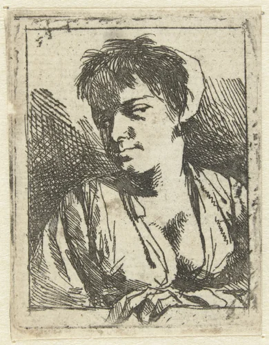 Buste van een jonge vrouw by Cornelis Pietersz. Bega, print, 1642-1664