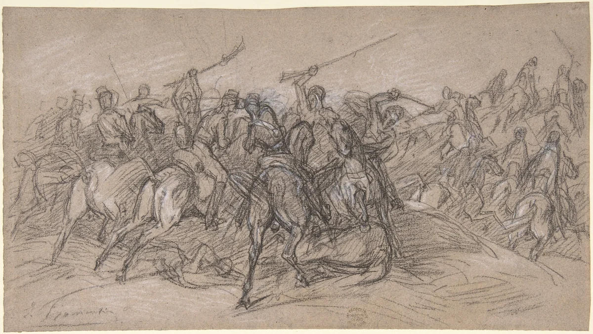Arab Skirmish by Eugène Fromentin, drawing, 1835-1876