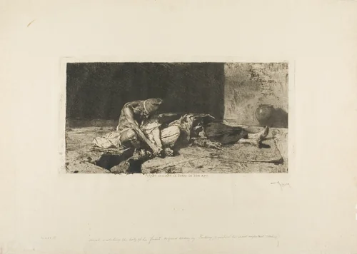 Arab Watching the Body of his Friend by Mariano Fortuny, print, 1879