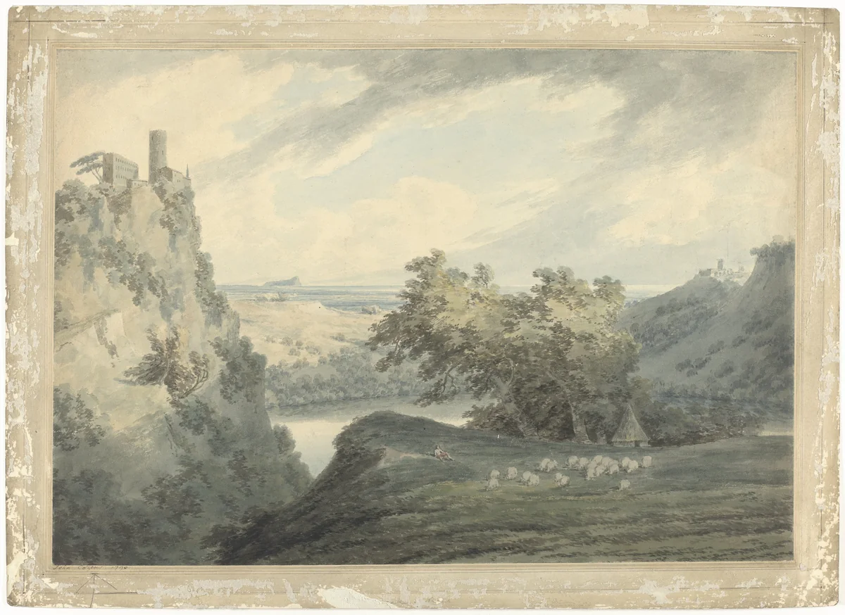 Italiaans berglandschap met het meer van Nemi by John Robert Cozens, drawing, 1790