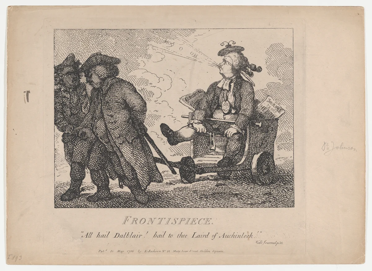 Frontispiece (Picturesque Beauties of Boswell, Part the First) by Thomas Rowlandson, print, 1786
