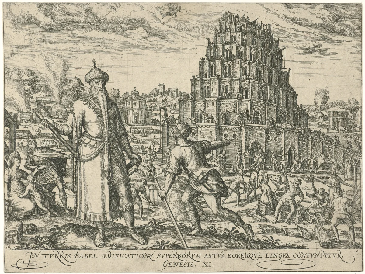 Toren van Babel by Unknown, print, 1577-1627