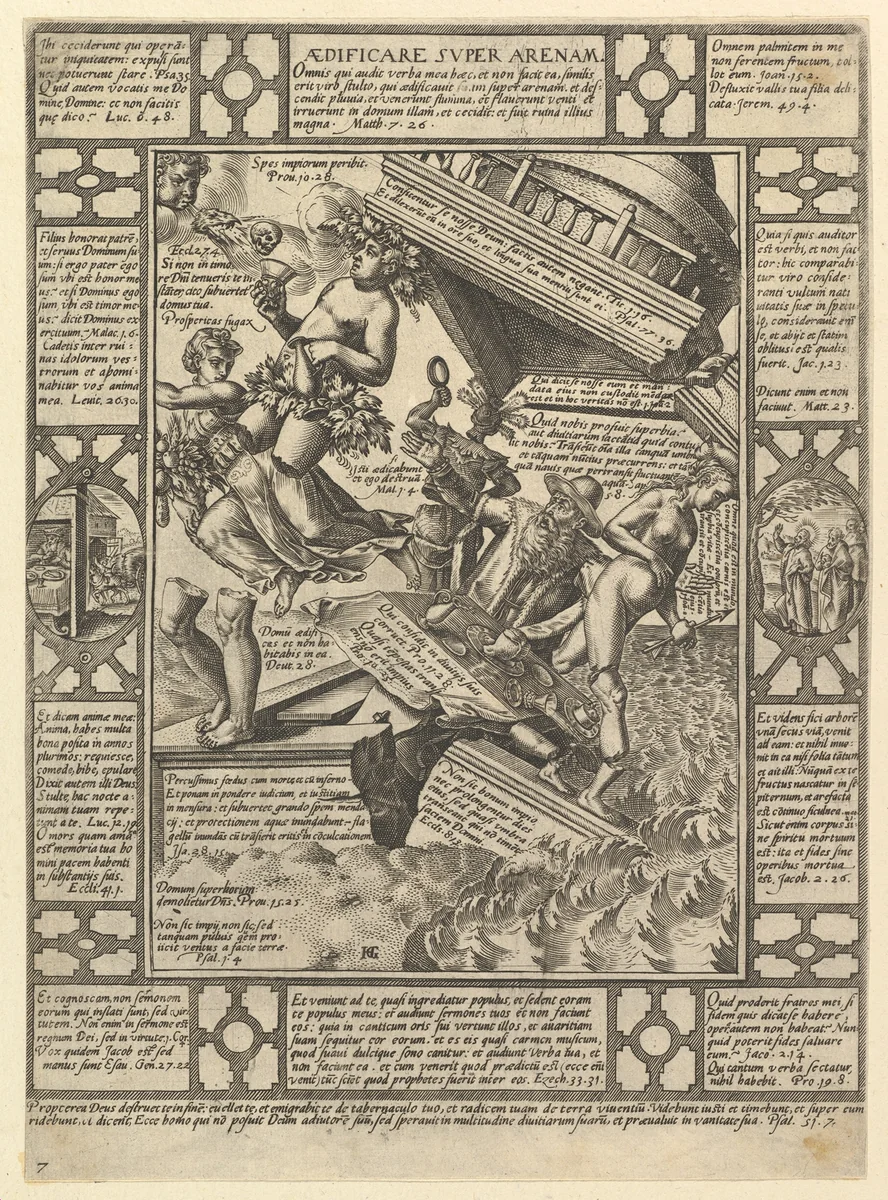 Aedificare Super Arenam, from "Allegories of the Christian Faith, from Christian and Profane Allegories" by Hendrick Goltzius, print, 1575-1617