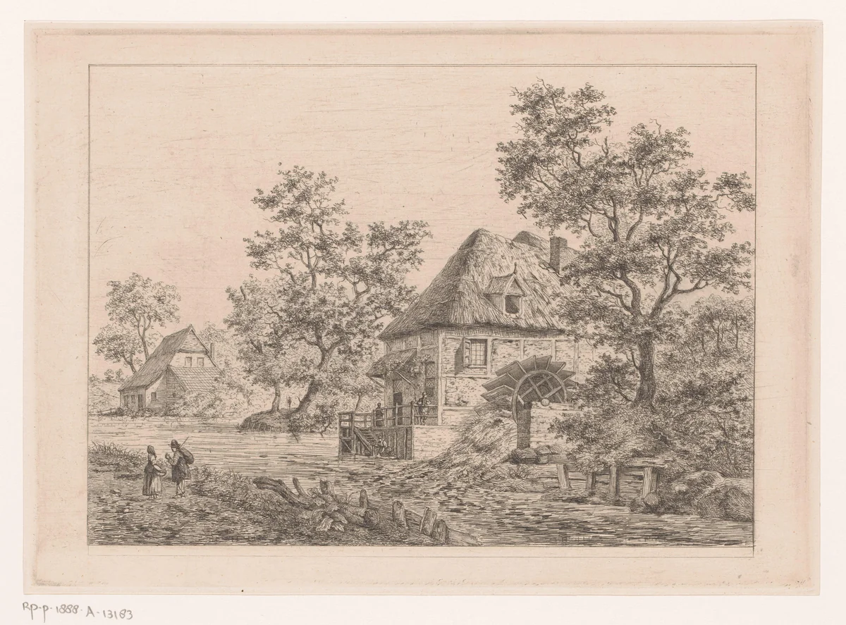 Watermolen bij Krefeld by Jean Théodore Joseph Linnig, print, 1872