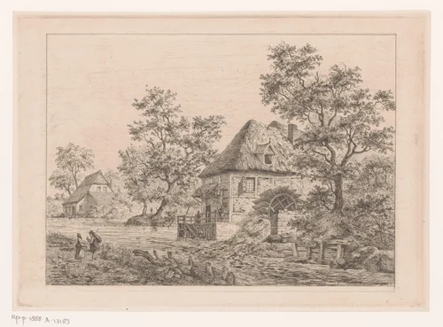 Watermolen bij Krefeld by Jean Théodore Joseph Linnig, print, 1872
