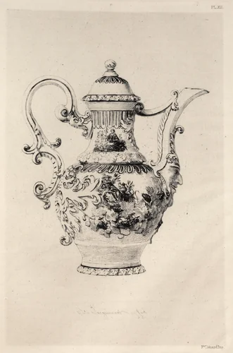 History of the Ceramic Art: A Descriptive and Philosophical Study of the Pottery of All Ages and All Nations: Saxony: Dresden- Hard Porcelain- Ewer in Relief, with Figures in Violet Cámaïeu (Plate XII) by Jules Jacquemart, book, 1877