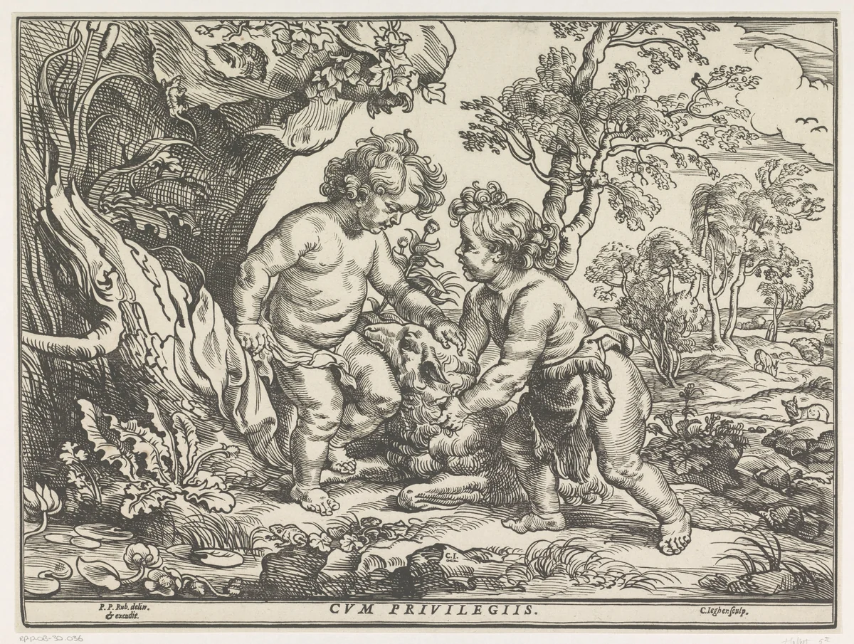 Christuskind en Johannes de Doper spelend met het lam by Unknown, print, 1587-1640