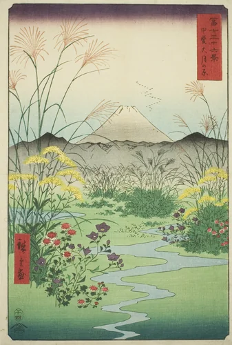 Otsuki Plain in Kai Province (Kai Otsuki no hara), from the series "Thirty-six Views of Mount Fuji (Fuji sanjurokkei)" by Utagawa Hiroshige (歌川広重), print, 1858