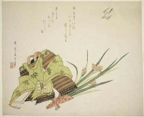 Crescent Moon with Flying Little Cuckoo by Harukawa Goshichi, print, 1825