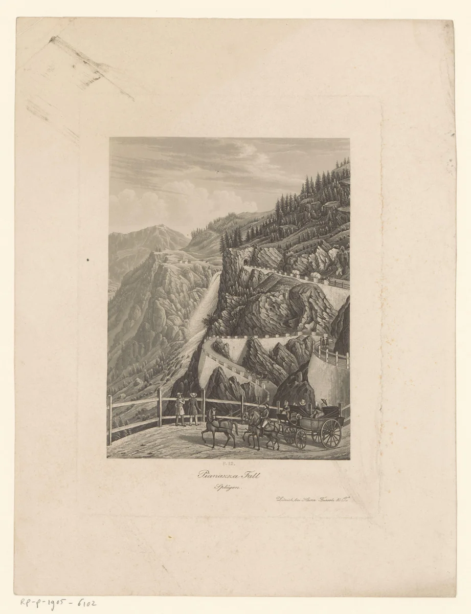 Geazicht op de Pianazzo waterval by Heinrich Siegfried, print, 1824-1889