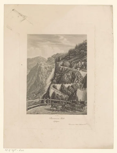 Geazicht op de Pianazzo waterval by Heinrich Siegfried, print, 1824-1889