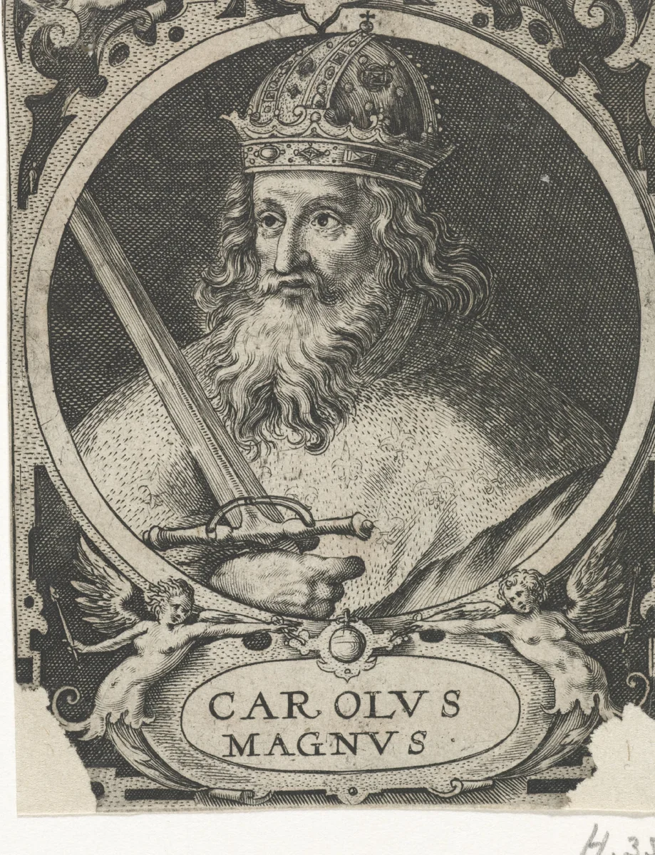 Karel de Grote als een van de negen helden by Crispijn van de Passe, print, 1574-1637