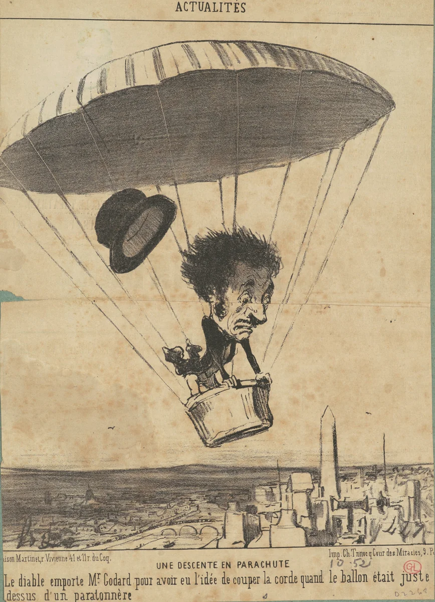 Une Descente en parachute by Honoré Daumier, print, 1852