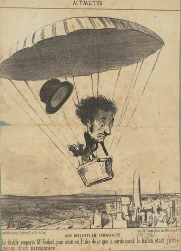 Une Descente en parachute by Honoré Daumier, print, 1852