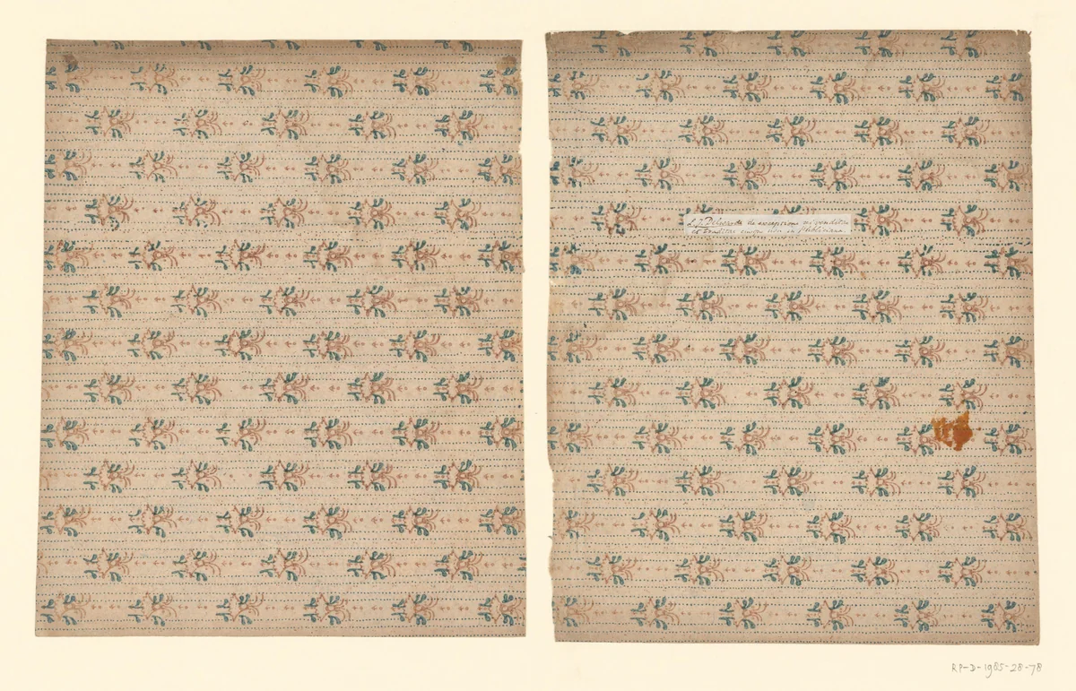 Twee bladen met strooipatroon van bloemmotief op doorlopend puntenfond by anonymous, other, 1750-1900