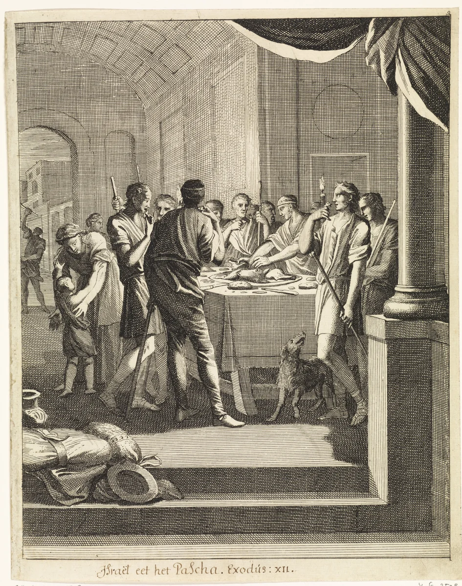 Israëliten eten lam by Caspar Luyken, print, 1708