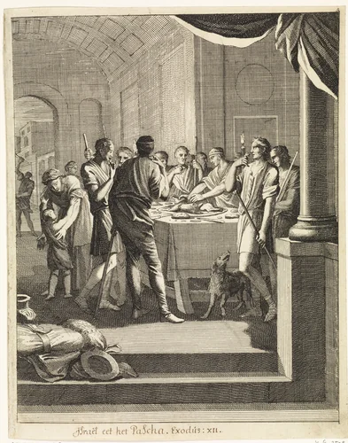 Israëliten eten lam by Caspar Luyken, print, 1708