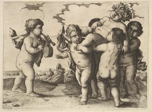 Six Boys (copy in reverse) by Wenceslaus Hollar, print, 1650-1750