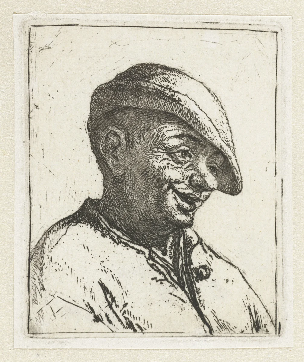 Buste van een lachende boer by Adriaen van Ostade, print, 1660-1670