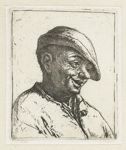 Buste van een lachende boer by Adriaen van Ostade, print, 1660-1670