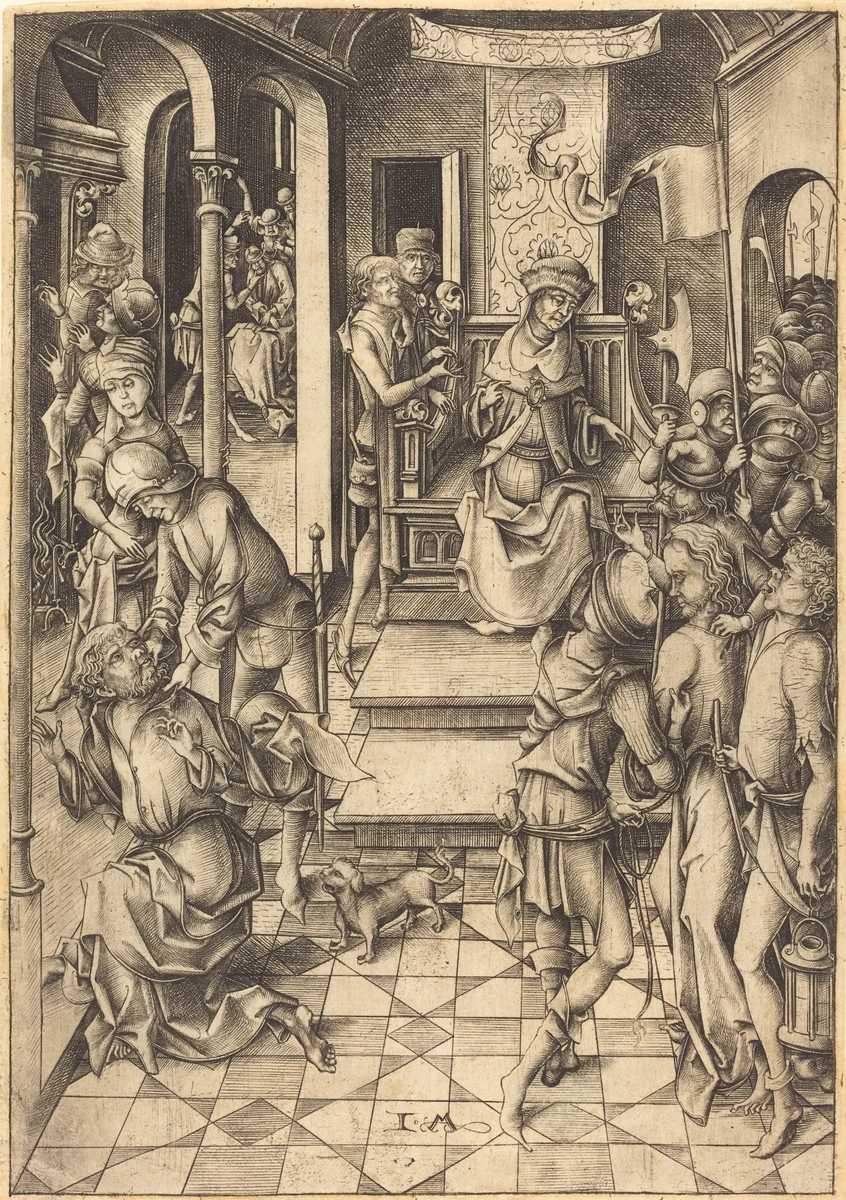 Christ before Annas by Israhel van Meckenem, print, 1480