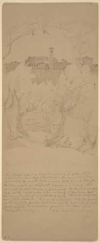 View through the Trees at Tivoli [recto] by Jasper Francis Cropsey, drawing, 1848